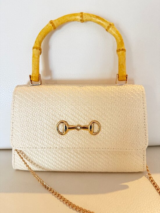 Tommy Bahama Handbags - NWT Tommy Bahama Woven Raffia Bamboo Handle Satchel Crossbody bag Natural